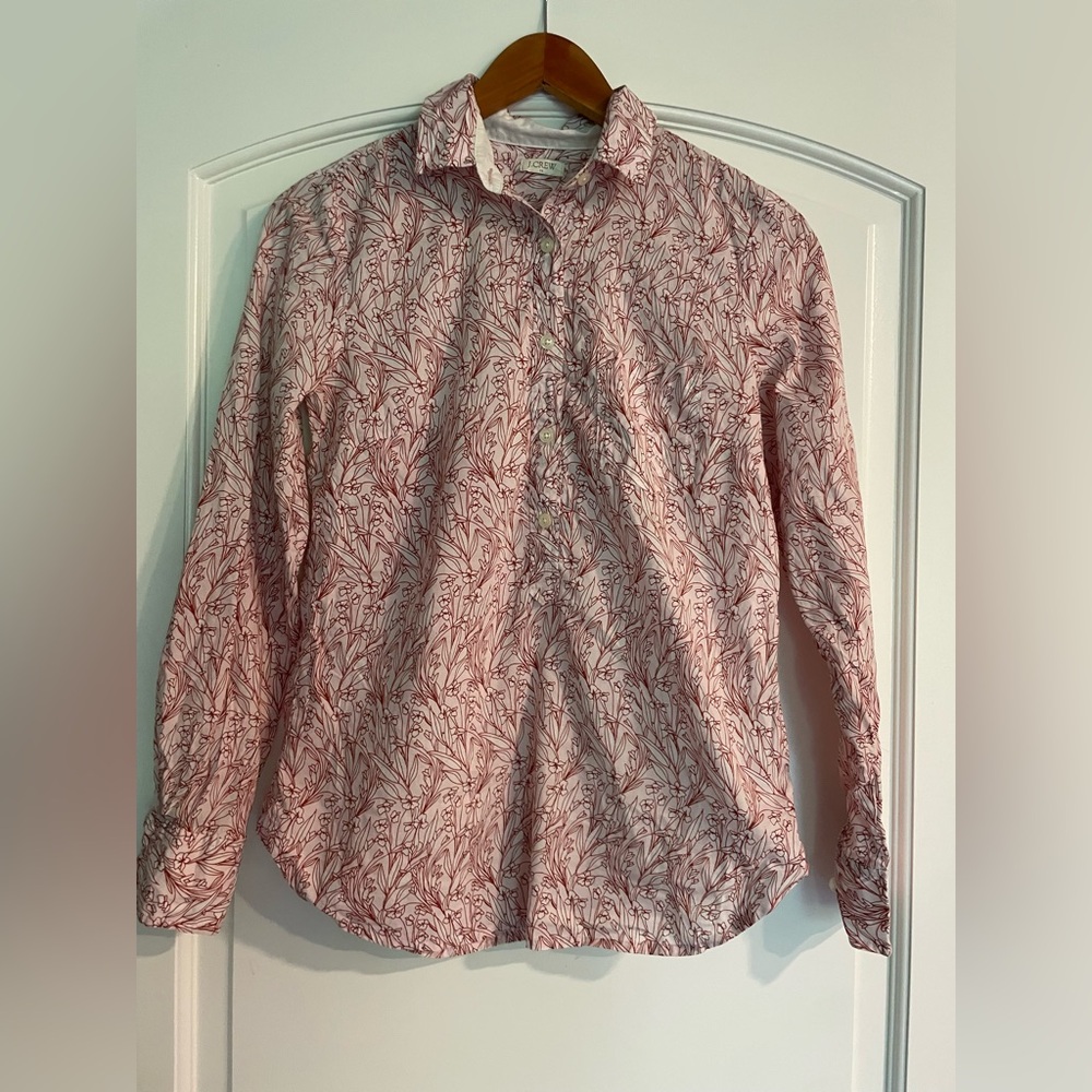 J. Crew Printed Voile Popover Pink and White Floral Button-Down Shirt